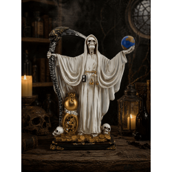 Estatueta de Santa Muerte em resina branca com bola, 30 cm