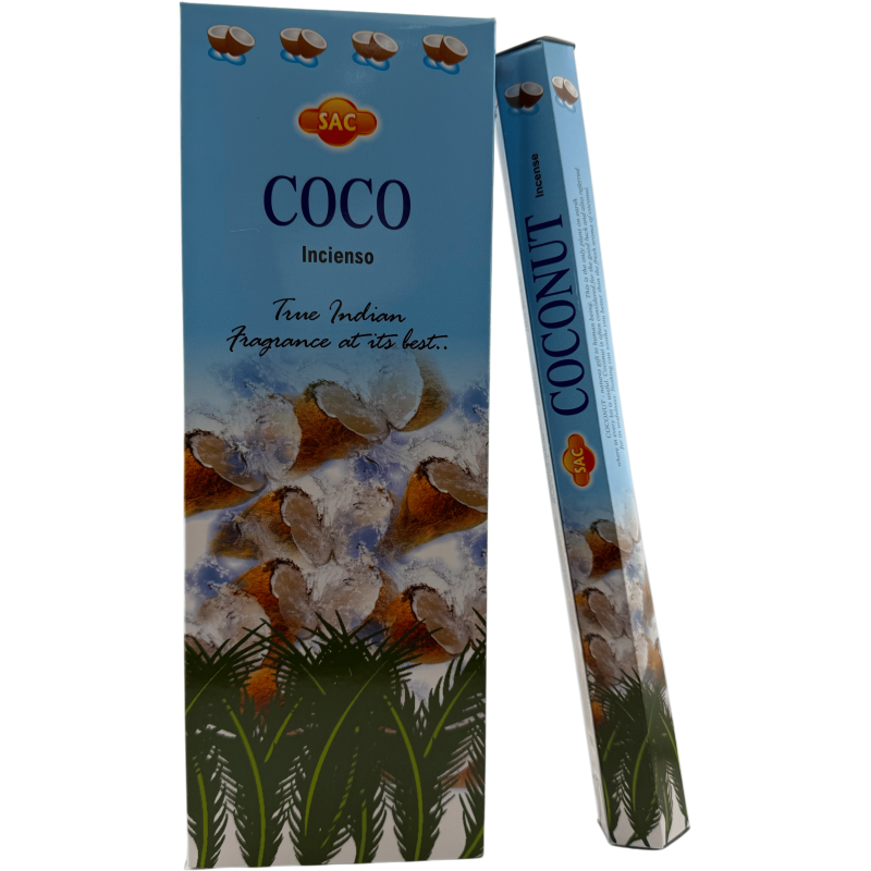 Tămâie SAC cu nucă de cocos - Cutie cu 6 pachete hexagonale a câte 20 de bețișoare fiecare, 120 de bețișoare parfumate-TĂMÂNIE SAC-HOSTENATURA