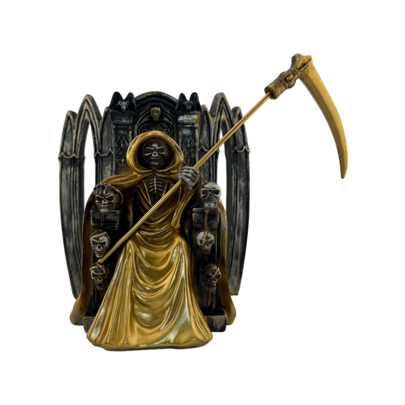 Statuetta in resina di Santa Muerte seduta, 15 cm, colore oro.-FIGURE ESOTERICHE-HOSTENATURA