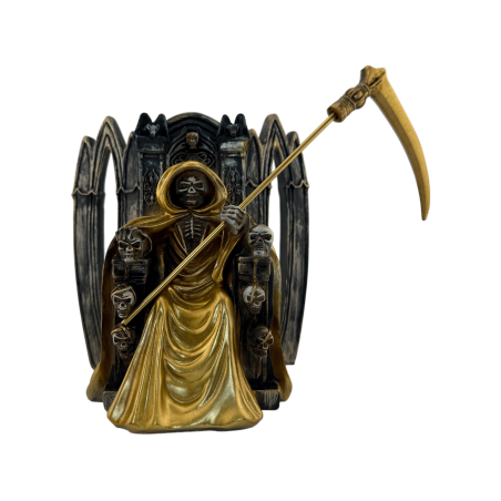 Harzfigur der sitzenden Santa Muerte, 15 cm, Gold