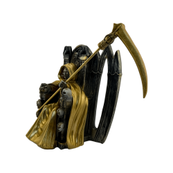 Statuetta in resina di Santa Muerte seduta, 15 cm, colore oro.