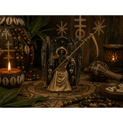 Figurină din rășină Santa Muerte așezată 15cm aurie