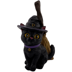 Figura Resina Gat Bruixot amb Escombra 11cm.