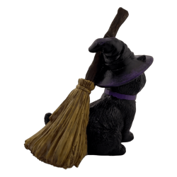 Figura Resina Gato Brujo con Escoba 11cm.