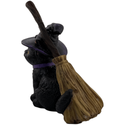 Figura Resina Gato Brujo con Escoba 11cm.