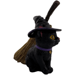 Figura Resina Gato Brujo con Escoba 11cm.