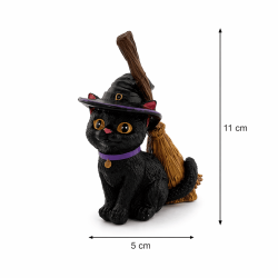 Figura Resina Gato Brujo con Escoba 11cm.
