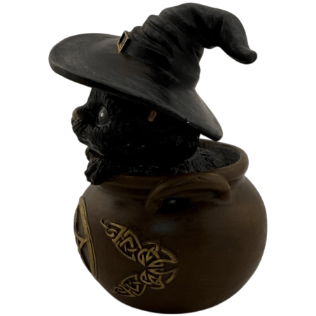 Figura Resina Gato Brujo en caldero 11cm