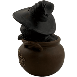 Figura de resina de uma gata bruxa em um caldeirão, 11 cm