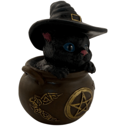 Harzfigur Hexenkatze im Kessel 11 cm