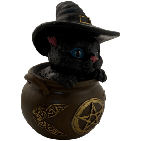 Figura Resina Gato Brujo en caldero 11cm