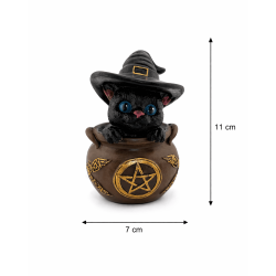 Figura de resina de uma gata bruxa em um caldeirão, 11 cm