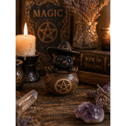 Resin figure Witch Cat in cauldron 11cm