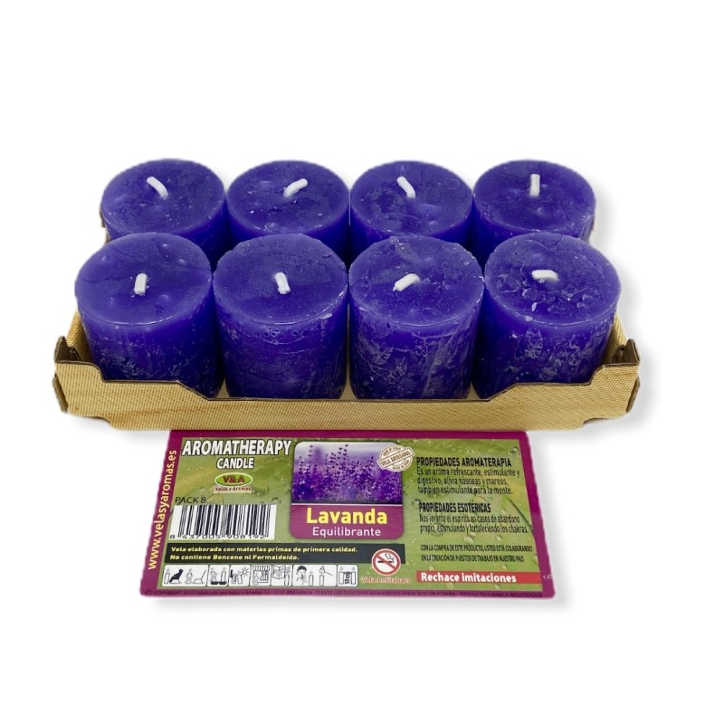 Lot de 8 bougies ésotériques à la lavande 3,8 x 3,5 cm - Bougies et arômes-BOUGIES ET BOUGIES ÉSOTÉRIQUES-HOSTENATURA