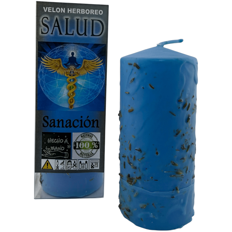 Candela alle erbe per la salute - Candela esoterica 14x6cm - Curativa-Candele alle erbe con uno scopo - Candele esoteriche-HOSTENATURA