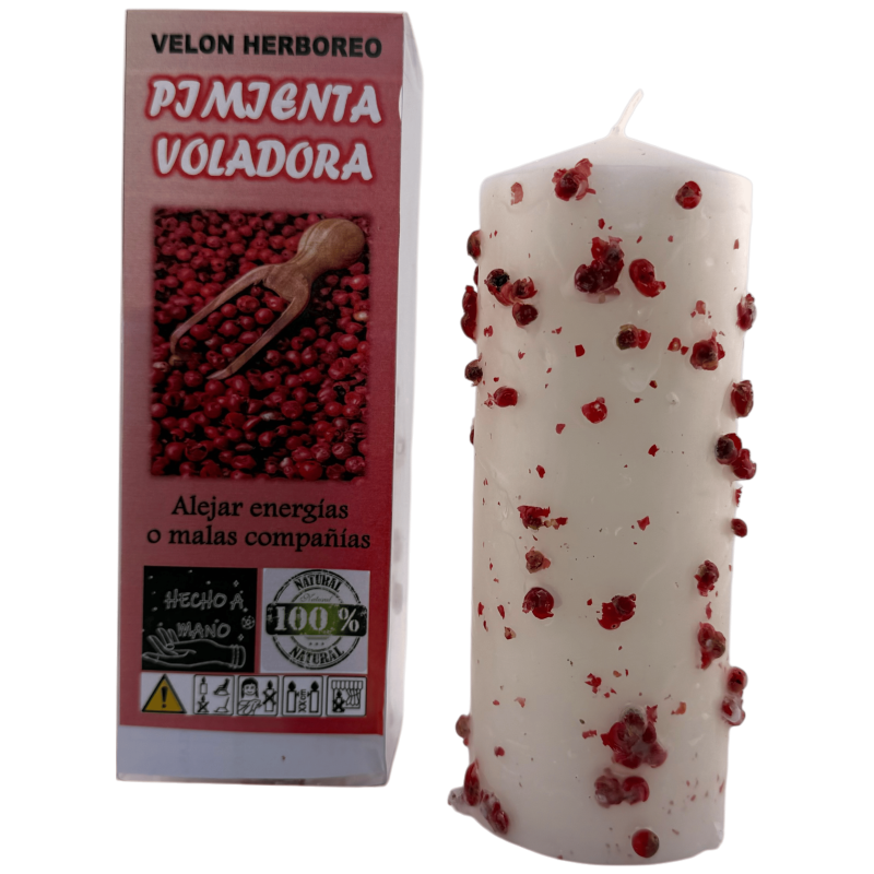 Świeca ziołowa Flying Pepper - świeca ezoteryczna 14x6 cm - Odpędza negatywne energie i złe towarzystwo-Świece ziołowe z przeznaczeniem - świece ezoteryczne-HOSTENATURA