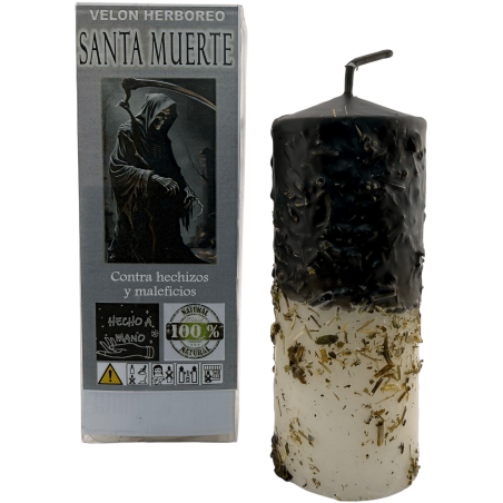 Santa Muerte Kräuterkerze – Esoterische Kerze 14x6cm – Gegen Zauber und Flüche