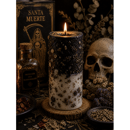 Santa Muerte Kräuterkerze – Esoterische Kerze 14x6cm – Gegen Zauber und Flüche