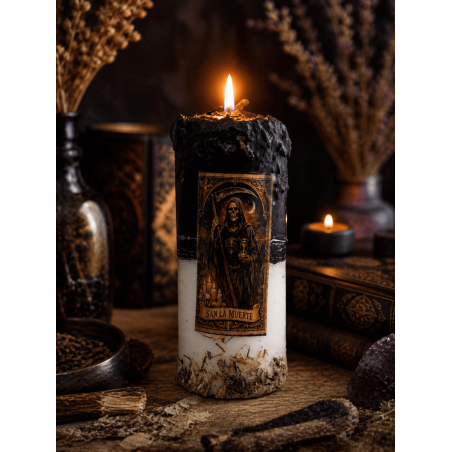 Kerze für den Heiligen Tod – Esoterische Kerze 14 x 6 cm, inklusive Öl und Ritual – Schutz