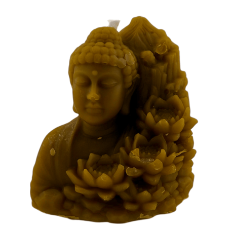 Bougie Bouddha au miel avec fleur de lotus 8x7cm.