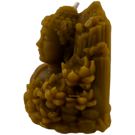 Bougie Bouddha au miel avec fleur de lotus 8x7cm.