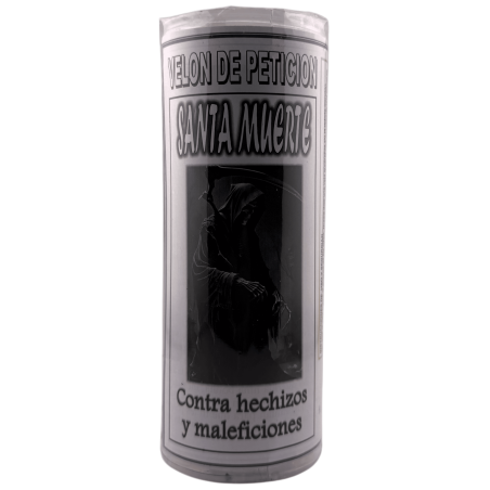 Velón Petición Santa Muerte con Oración y Aceite 15x6cm - Contra Hechizos y Maleficios
