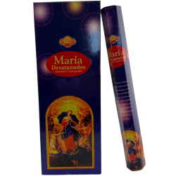 Incenso Desatar SAC Maria - Caixa com 6 embalagens hexagonais de 20 varetas cada, totalizando 120 varetas de incenso.