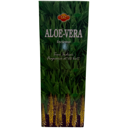 Incenso de Aloe Vera SAC - Caixa com 6 embalagens hexagonais de 20 varetas cada, totalizando 120 varetas de incenso.