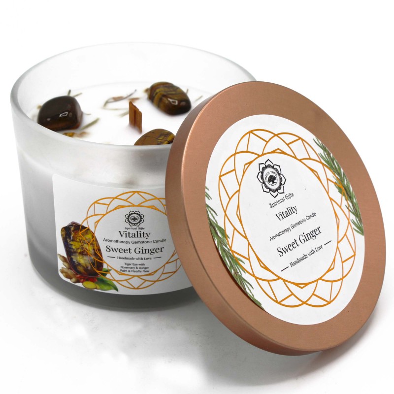 Ginger Soy Candle eta Tiger Eye Gemstone - Bizitasuna-HARRAI LURUTSUEN KANDELAK-HOSTENATURA