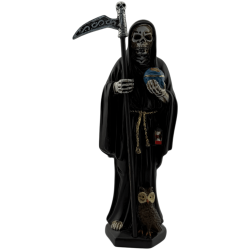 Schwarze Santa Muerte Harzfigur 15 cm.