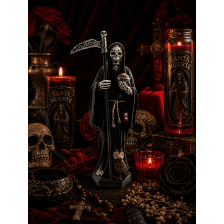 Schwarze Santa Muerte Harzfigur 15 cm.