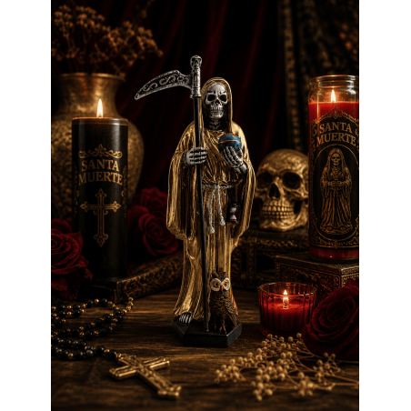 Figura de resina dourada Santa Muerte 15cm.