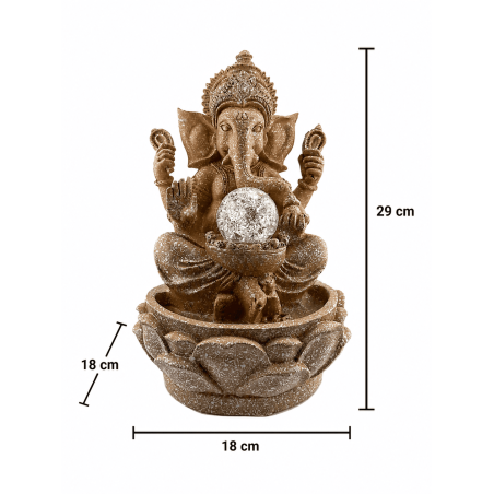 Fontaine à eau Ganesha en résine avec lumière 18x18x29