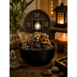 Fontaine d'eau Feng Shui en résine avec lumière 21x21x30cm