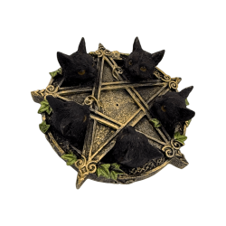 Pentagramm-Räucherstäbchenhalter mit schwarzen Katzen, 13 x 12,6 x 3,7 cm