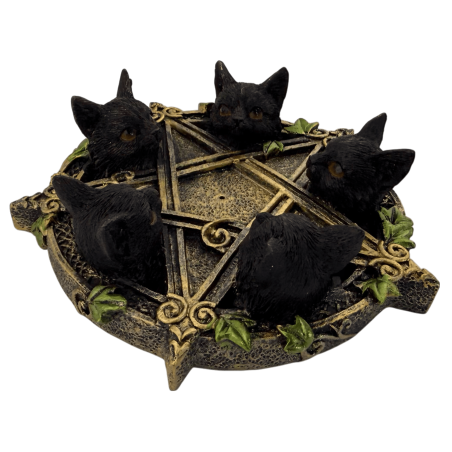 Porta-incenso em forma de pentagrama com gatos pretos, 13 x 12,6 x 3,7 cm