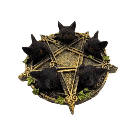 Pentagram Incense Holder with Black Cats 13x12.6x3.7cm