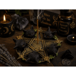 Pentagram Incense Holder with Black Cats 13x12.6x3.7cm