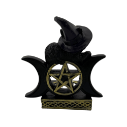 Witchy cat candle holder with pentagram - 10.5x8.5x12.7cm