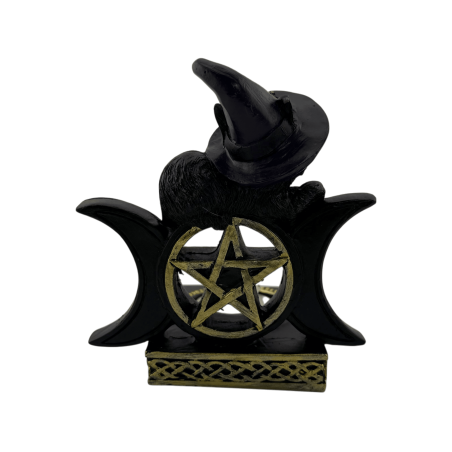 Häxkatt ljusstake med pentagram - 10,5x8,5x12,7cm