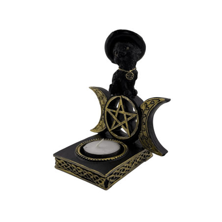 Standing witch cat candle holder with pentagram - 10.5x8.5x12.7cm