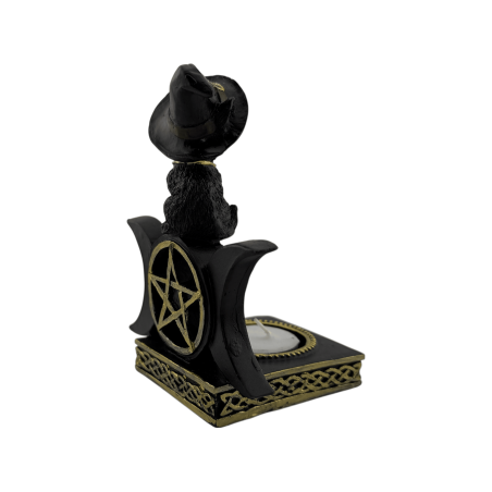 Standing witch cat candle holder with pentagram - 10.5x8.5x12.7cm