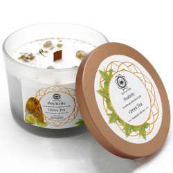 Green Tea Soy Candle and Citrine Gemstone - Positivity