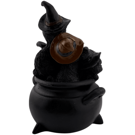 Figurka z żywicy przedstawiająca Kota Czarodzieja w Magicznym Kotle z Potrójnym Księżycem - 9,5x8x12,8 cm