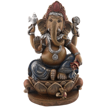 Estatueta de Ganesha em resina, 17x13x27cm