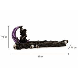 Porta incenso a forma di gatto nero e strega, 29x5,5x9,5 cm