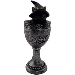 Copo Gato Preto Wicca Chapéu Roxo Resina 6,5x6x15,7cm