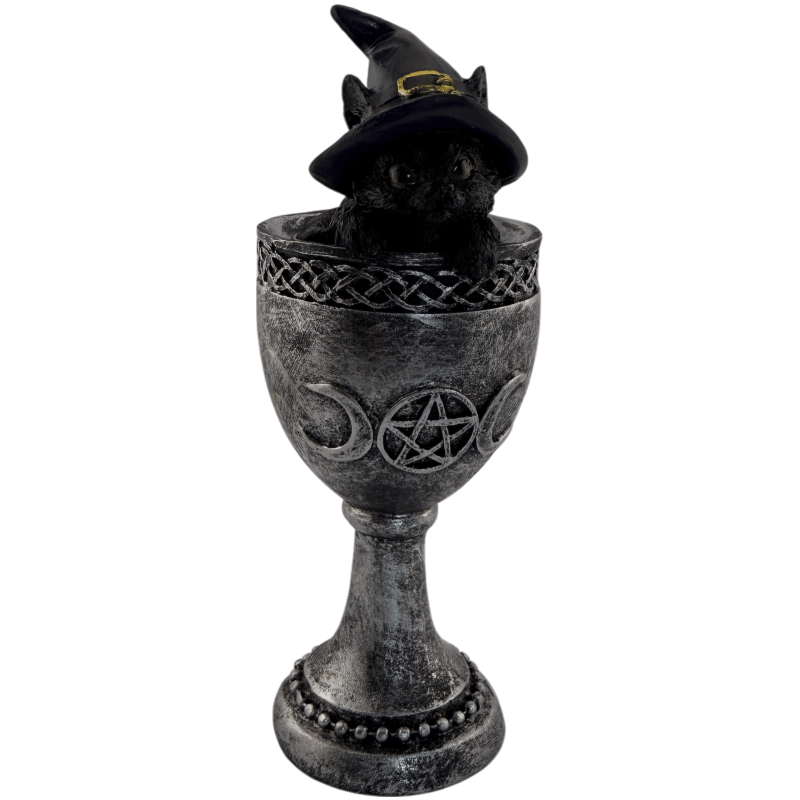 Svart Kattkopp Wicca Lila Hatt Harts 6,5x6x15,7cm-ESOTERISKA FIGURER-HOSTENATURA