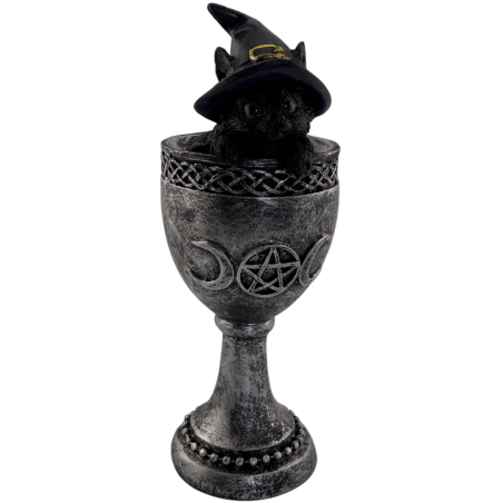 Black Cat Cup Wicca Purple Hat Resin 6.5x6x15.7cm