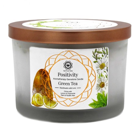 Vela de Soja de Té Verde y Piedra Preciosa Citrino - Positividad  - 4